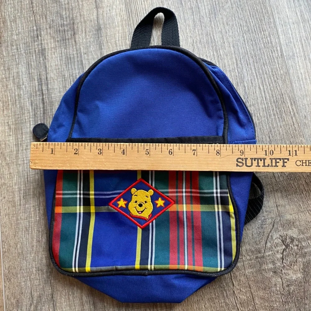 VTG Vintage Winnie the Pooh Mini Backpack‎ – Blue & Tartan Plaid – 90s Disney